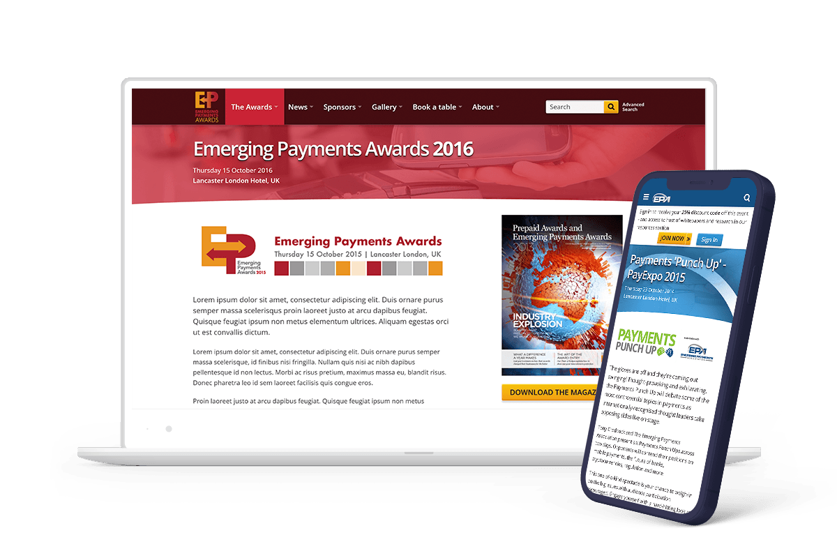 Laptop and iPhone image showing Emerging Payments Association website