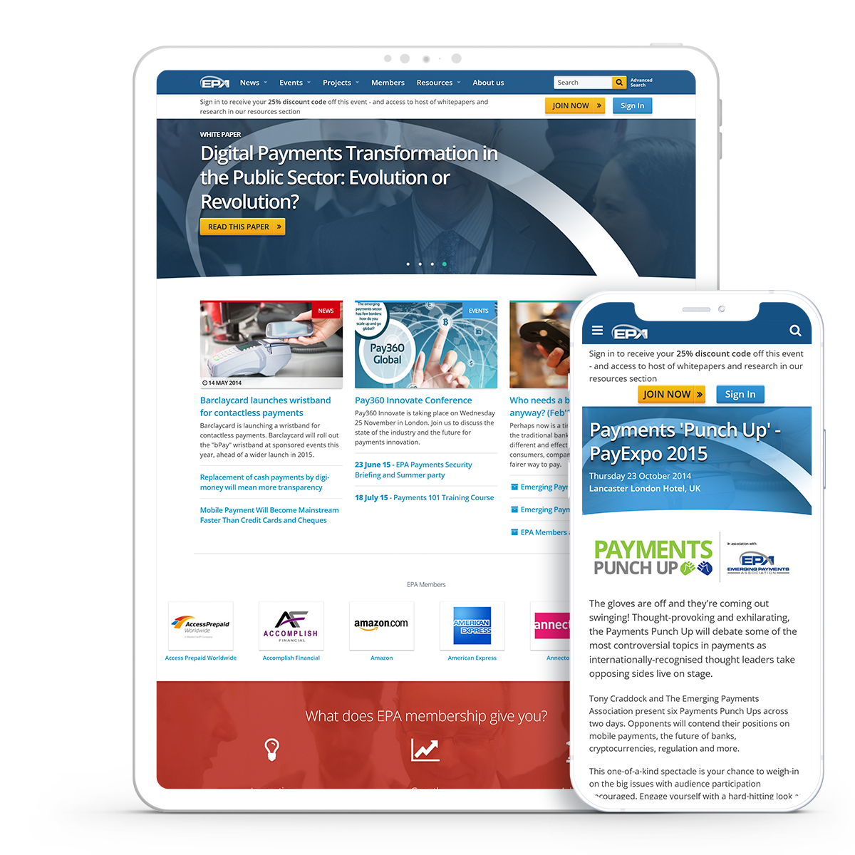 Laptop and iPhone image showing Emerging Payments Association website
