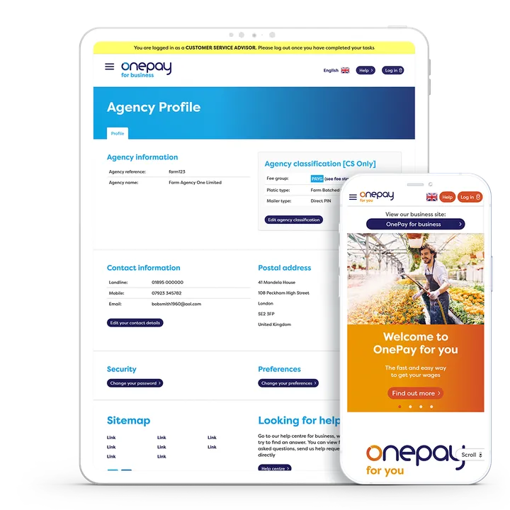 Laptop and iPhone image showing Onepay website